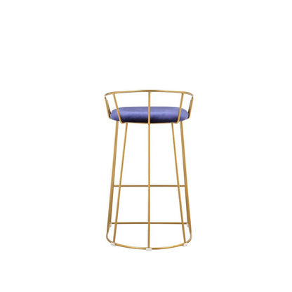 Benjara Cato 27 Inch Counter Stool Chair, Blue Velvet, Gold Steel Open Metal Frame