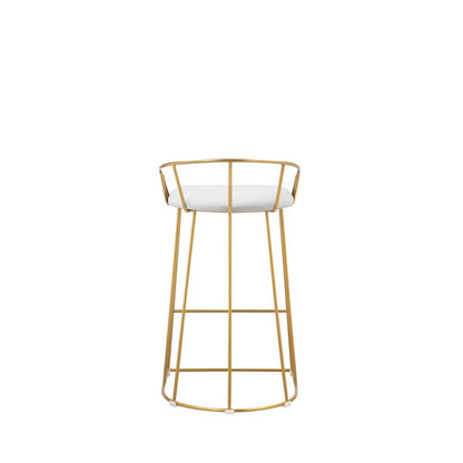Benjara Cato 27 Inch Counter Stool Chair, White Faux Leather, Gold Steel Frame