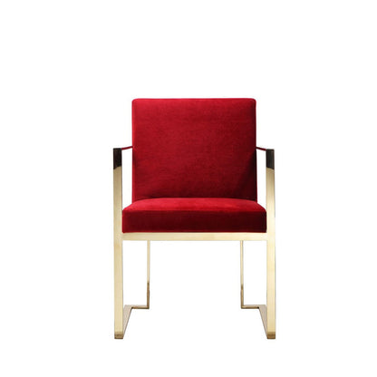 Benjara Boly 22 Inch Dining Side Chair Armchair, Maroon Velvet, Gold Steel Frame