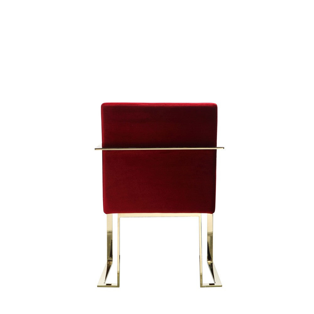 Benjara Boly 22 Inch Dining Side Chair Armchair, Maroon Velvet, Gold Steel Frame