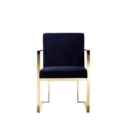 Benjara Boly 22 Inch Dining Side Chair Armchair, Navy Blue Velvet, Gold Steel Frame