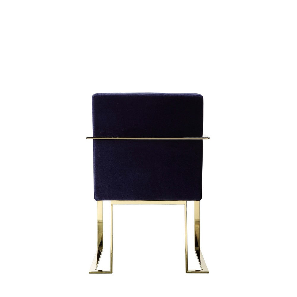 Benjara Boly 22 Inch Dining Side Chair Armchair, Navy Blue Velvet, Gold Steel Frame