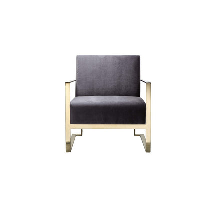 Benjara Boly 28 Inch Lounge Chair, Gray Velvet Upholstery, Gold Steel Frame