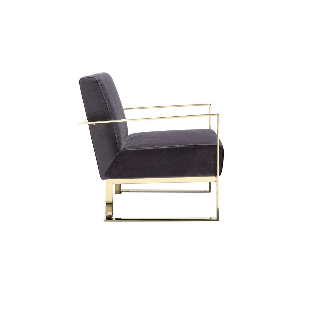 Benjara Boly 28 Inch Lounge Chair, Gray Velvet Upholstery, Gold Steel Frame