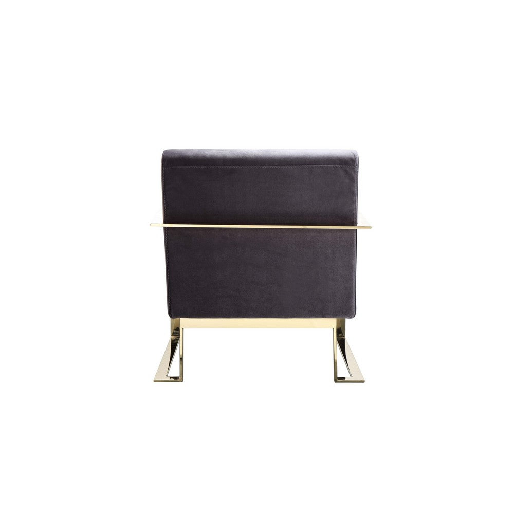 Benjara Boly 28 Inch Lounge Chair, Gray Velvet Upholstery, Gold Steel Frame