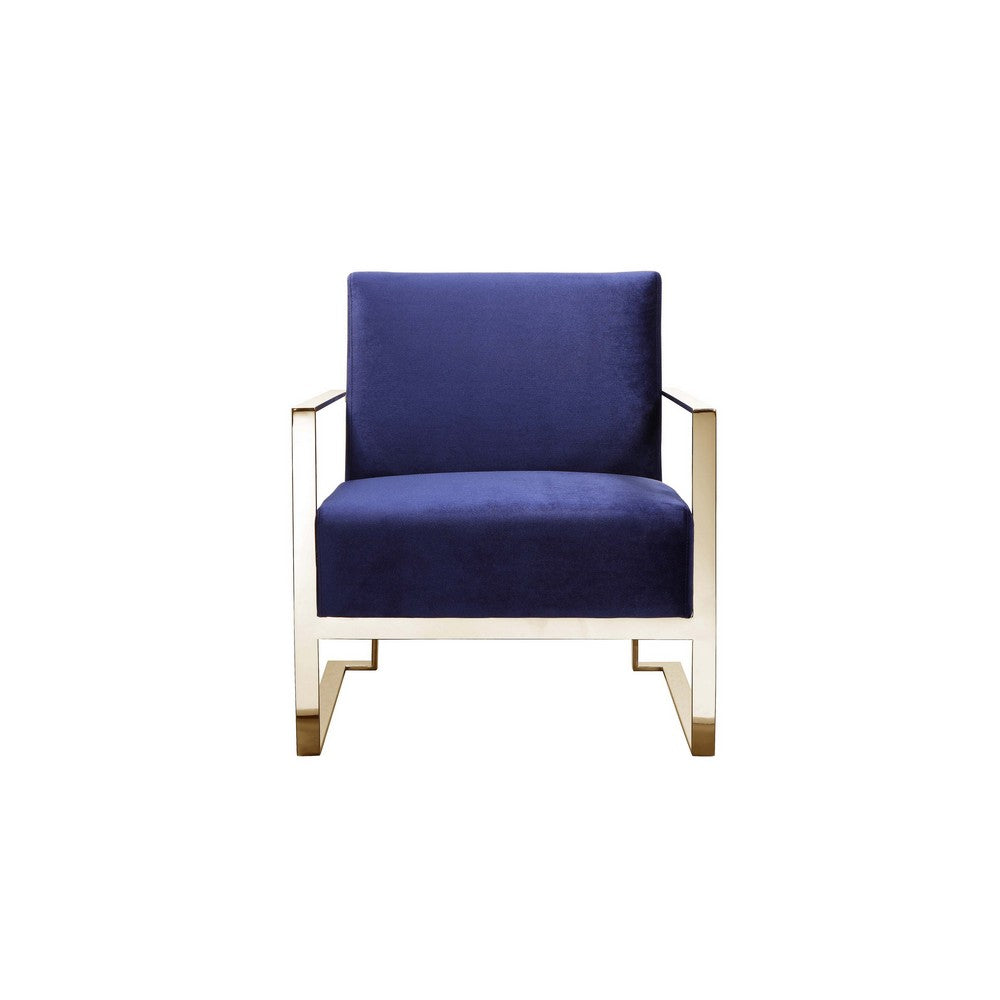 Benjara Boly 28 Inch Lounge Chair, Navy Blue Velvet Upholstery, Gold Steel Frame