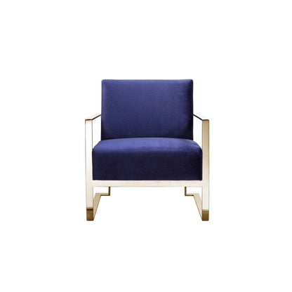 Benjara Boly 28 Inch Lounge Chair, Navy Blue Velvet Upholstery, Gold Steel Frame