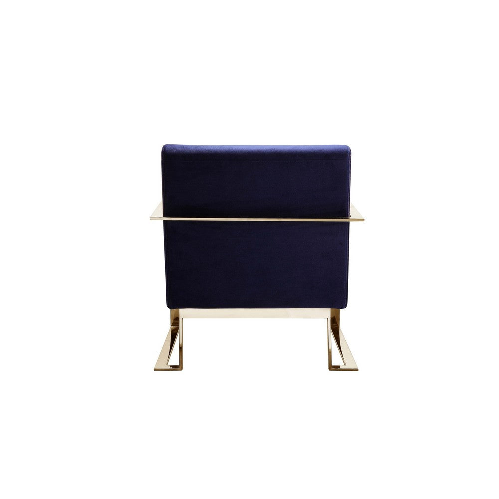Benjara Boly 28 Inch Lounge Chair, Navy Blue Velvet Upholstery, Gold Steel Frame