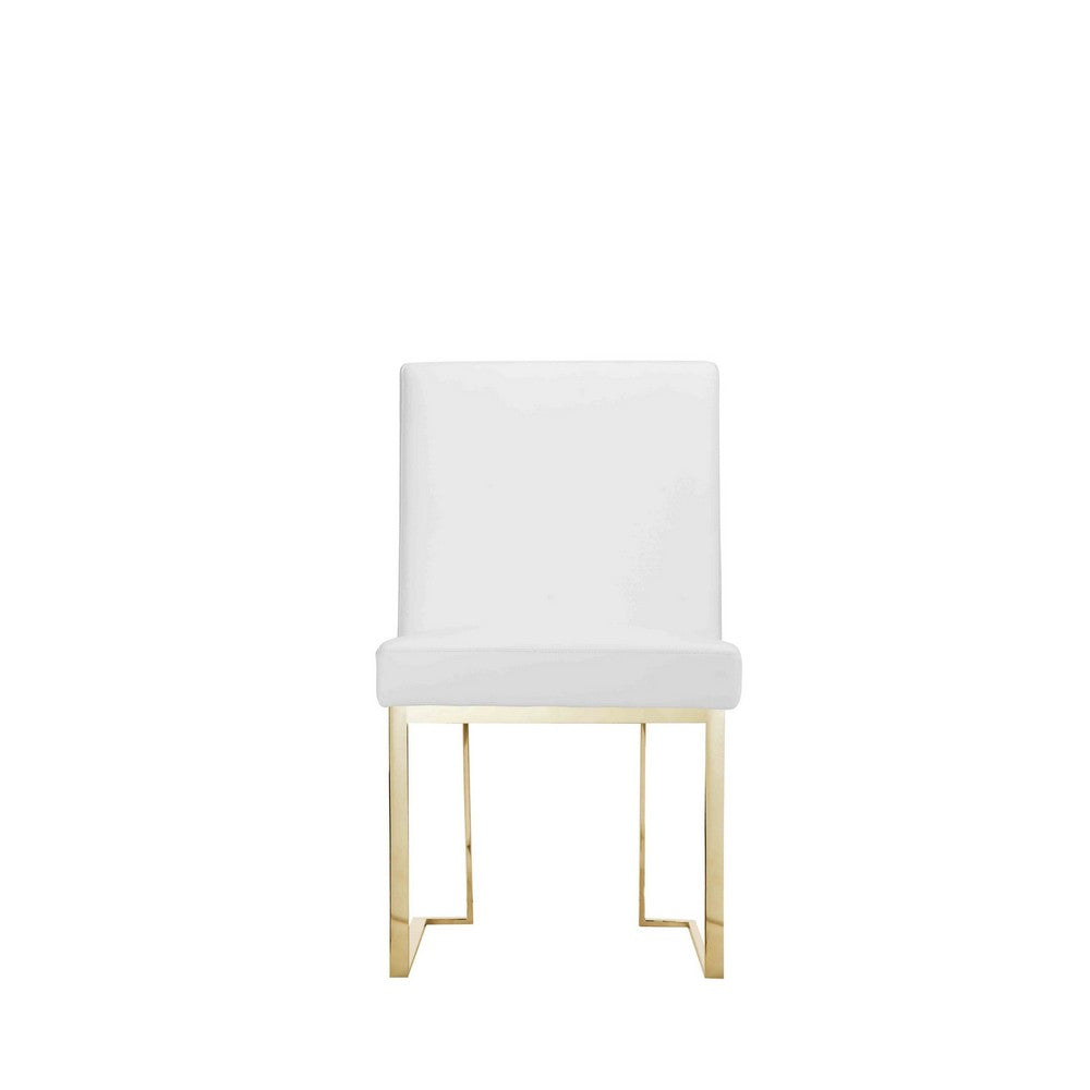 Benjara Boly 19 Inch Side Dining Chair Set of 2, Cantilever Base, White And Silver