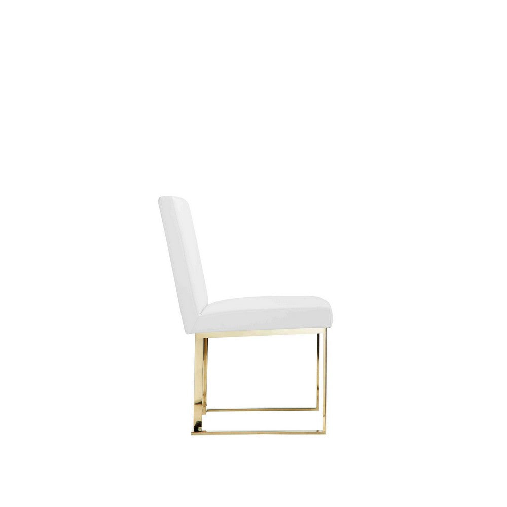 Benjara Boly 19 Inch Side Dining Chair Set of 2, Cantilever Base, White And Silver