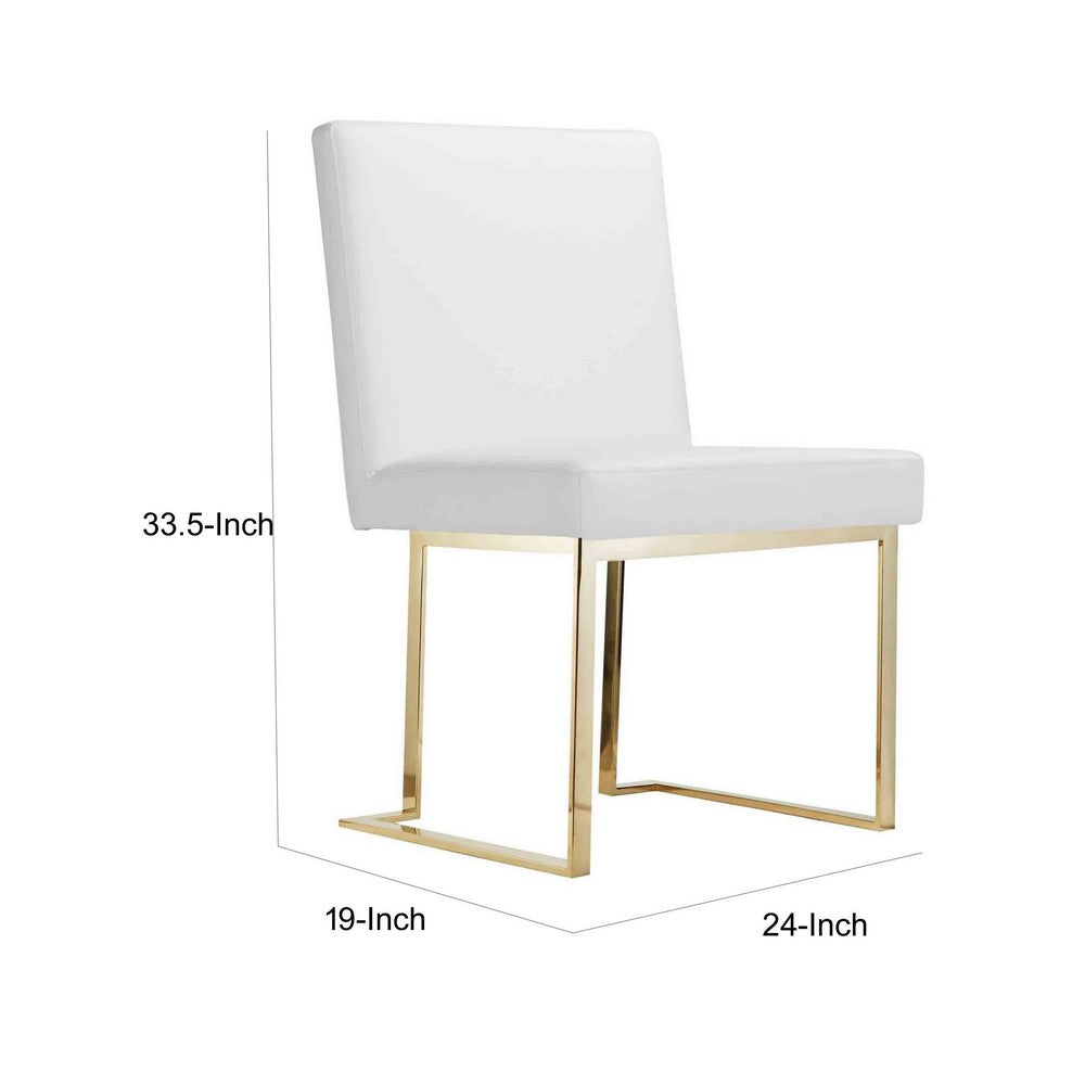 Benjara Boly 19 Inch Side Dining Chair Set of 2, Cantilever Base, White And Silver