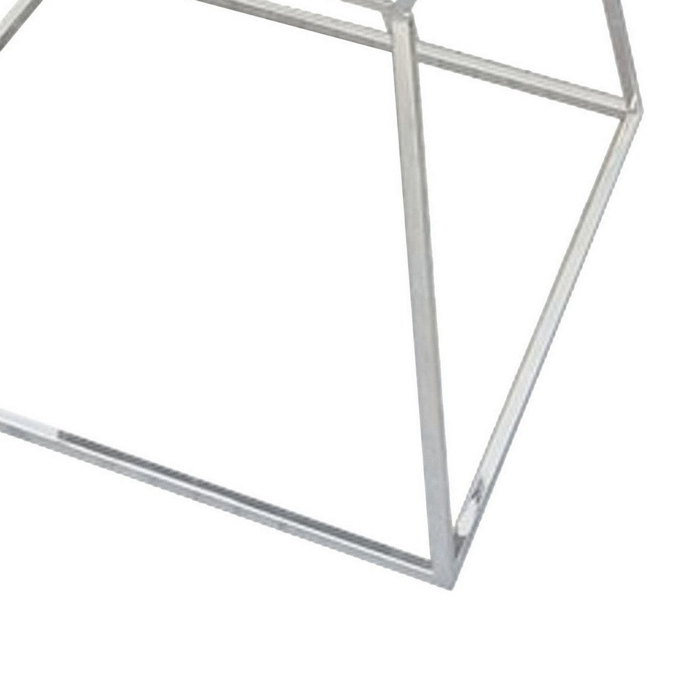 Benjara Lio 18 Inch Side End Table, Black Marble Top, Silver Open Hourglass Frame