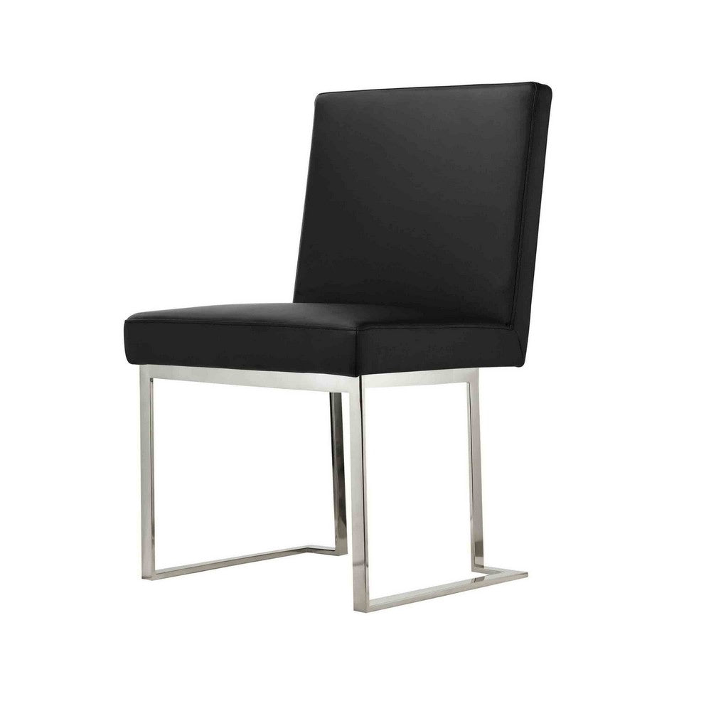 Benjara Boly 19 Inch Side Dining Chair Set of 2, Chrome Cantilever Steel Base Black