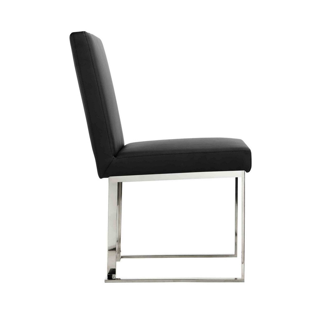 Benjara Boly 19 Inch Side Dining Chair Set of 2, Chrome Cantilever Steel Base Black