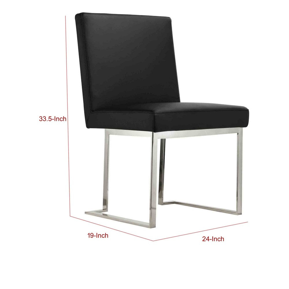 Benjara Boly 19 Inch Side Dining Chair Set of 2, Chrome Cantilever Steel Base Black