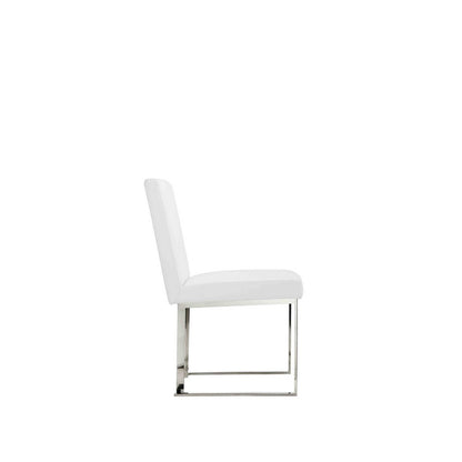 Benjara Boly 19 Inch Side Dining Chair Set of 2, Chrome Cantilever Steel Base White