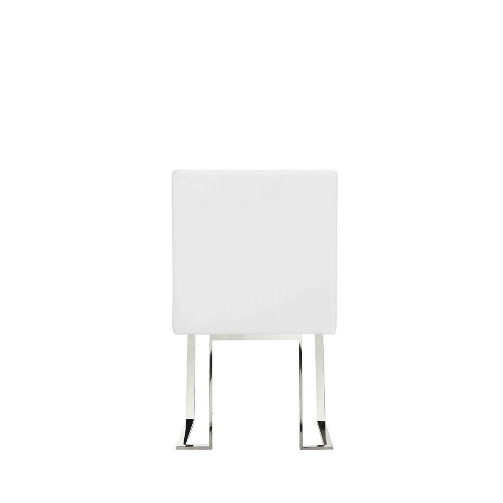 Benjara Boly 19 Inch Side Dining Chair Set of 2, Chrome Cantilever Steel Base White