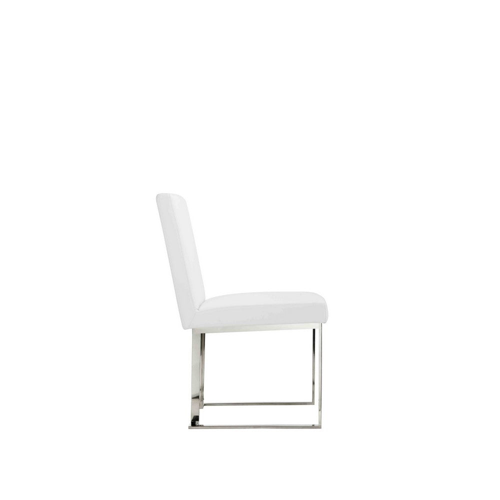 Benjara Boly 19 Inch Side Dining Chair Set of 2, Chrome Cantilever Steel Base White