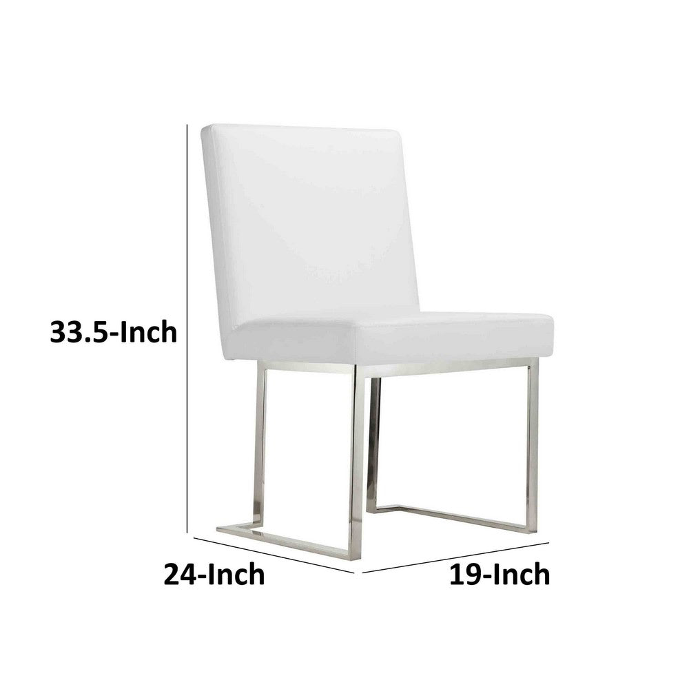 Benjara Boly 19 Inch Side Dining Chair Set of 2, Chrome Cantilever Steel Base White