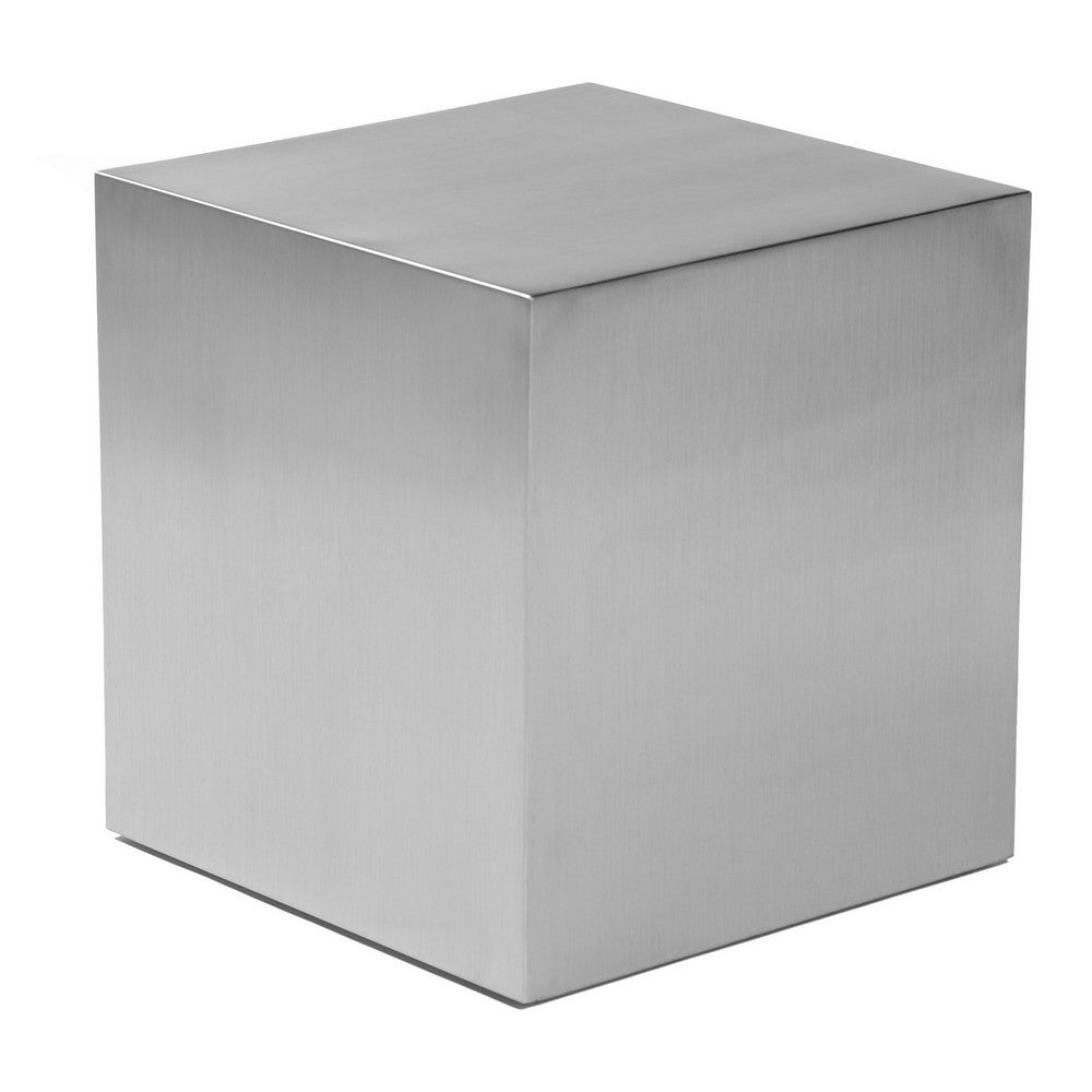 Benjara Brioni 16 Inch Side End Table, Square Top, Brushed Silver Metal Frame