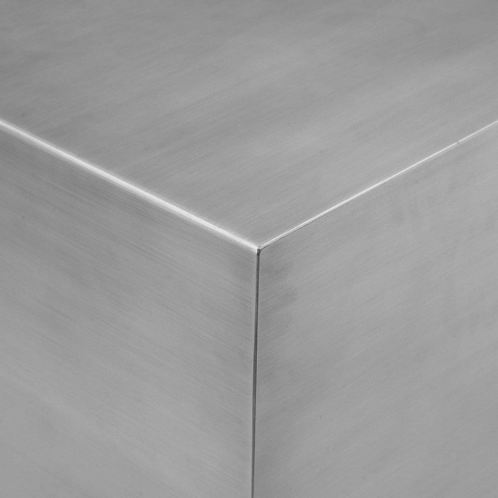 Benjara Brioni 16 Inch Side End Table, Square Top, Brushed Silver Metal Frame