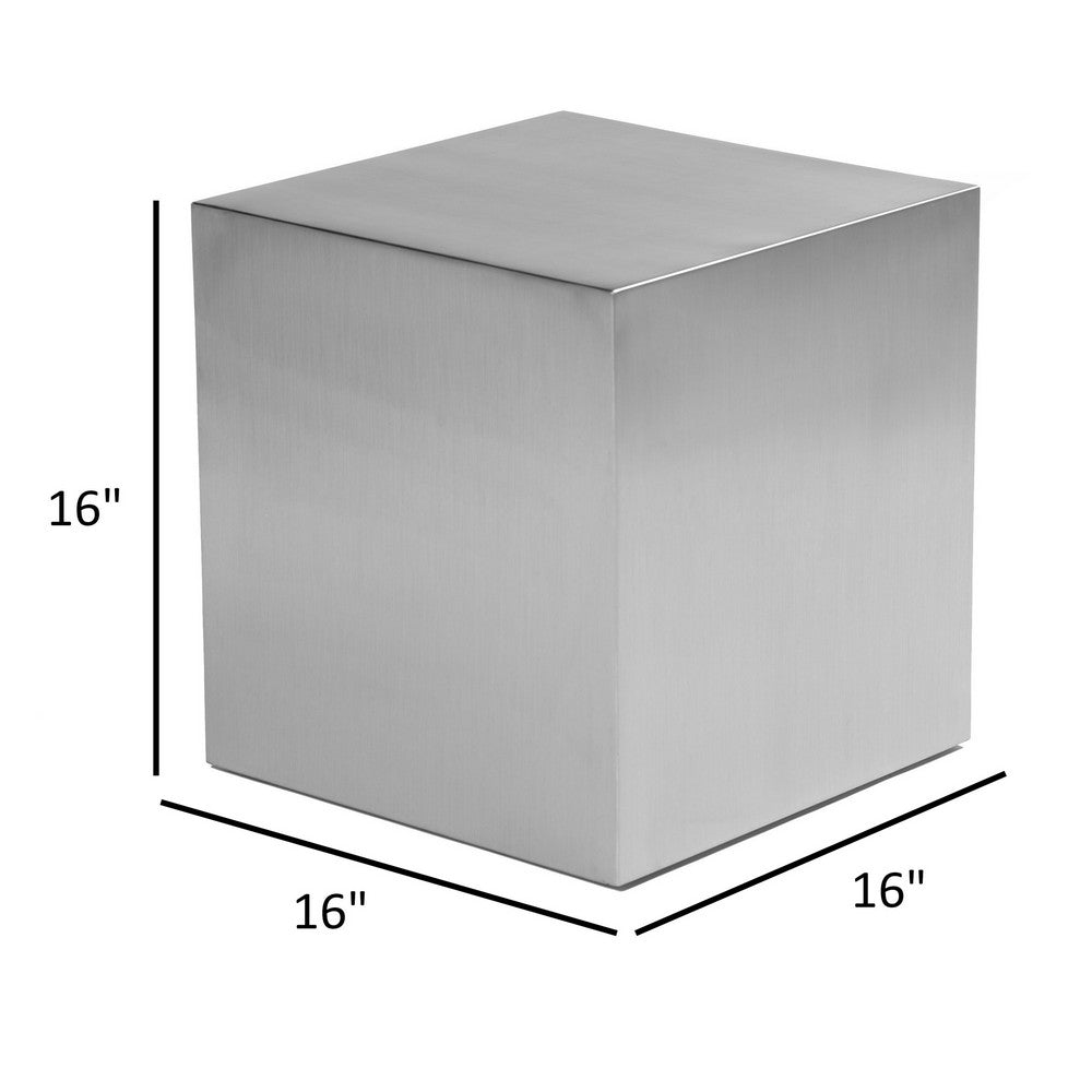 Benjara Brioni 16 Inch Side End Table, Square Top, Brushed Silver Metal Frame