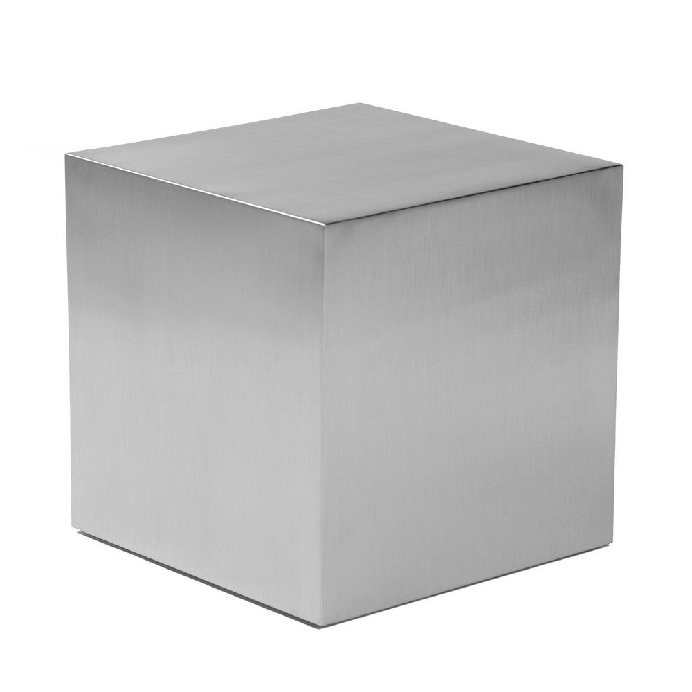 Benjara Brioni 20 Inch Tall Side End Table, Square Top, Brushed Silver Metal Frame