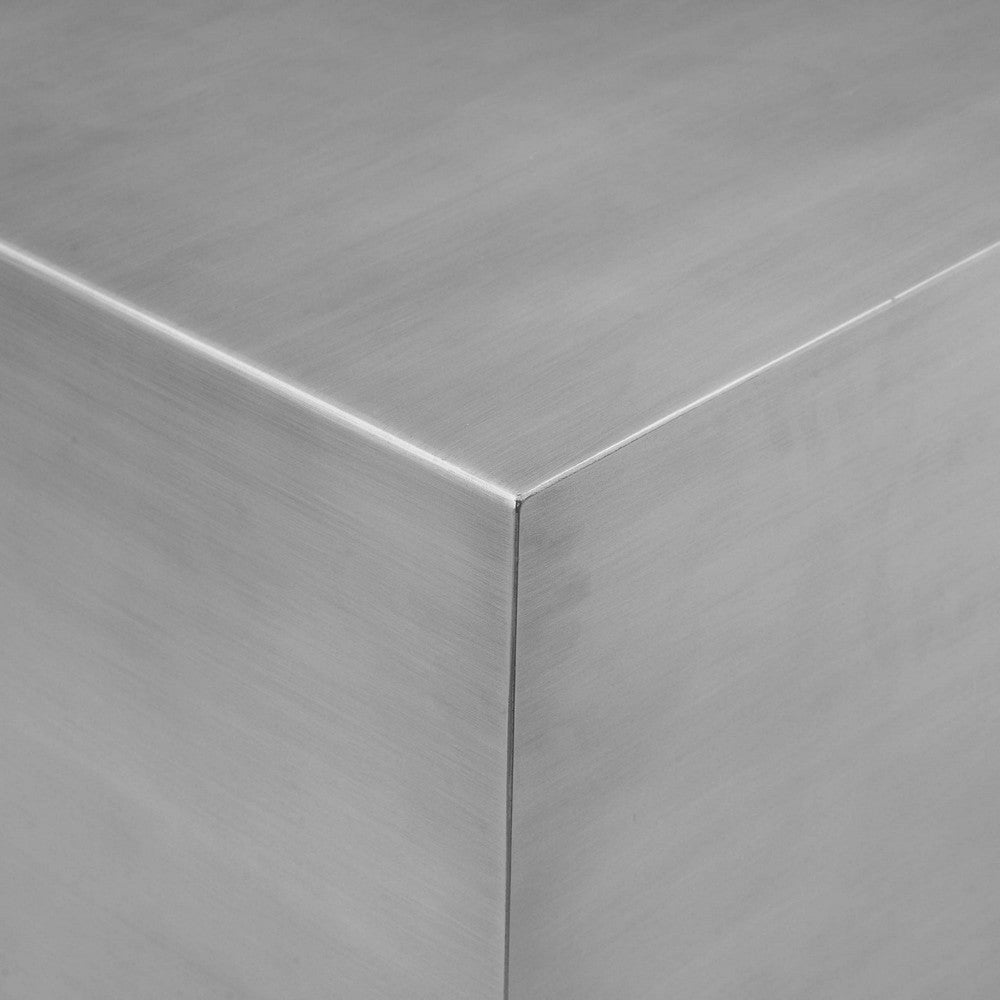Benjara Brioni 20 Inch Tall Side End Table, Square Top, Brushed Silver Metal Frame