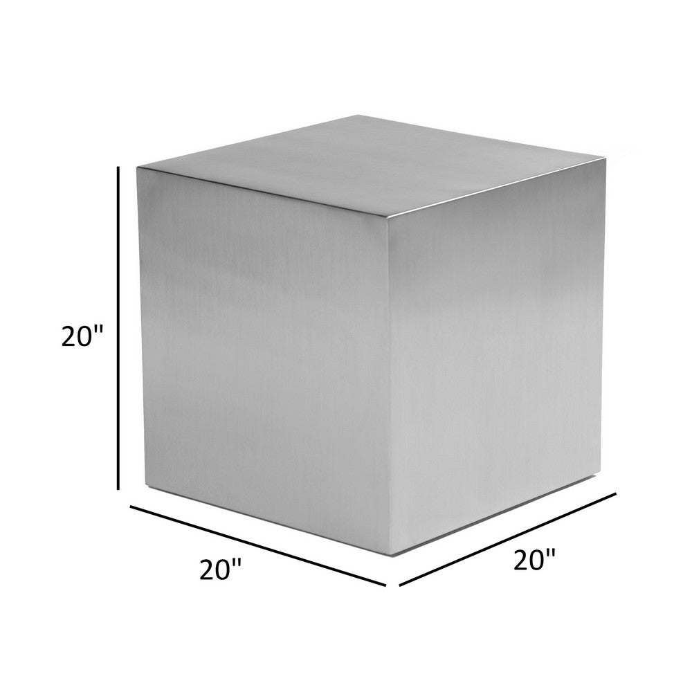 Benjara Brioni 20 Inch Tall Side End Table, Square Top, Brushed Silver Metal Frame