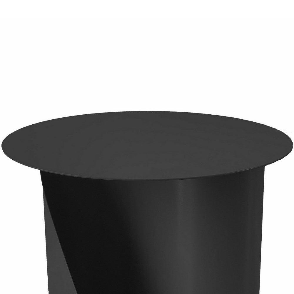 Benjara Rati 19 Inch Side End Table with Magazine Rack, Round Top, Black Finish