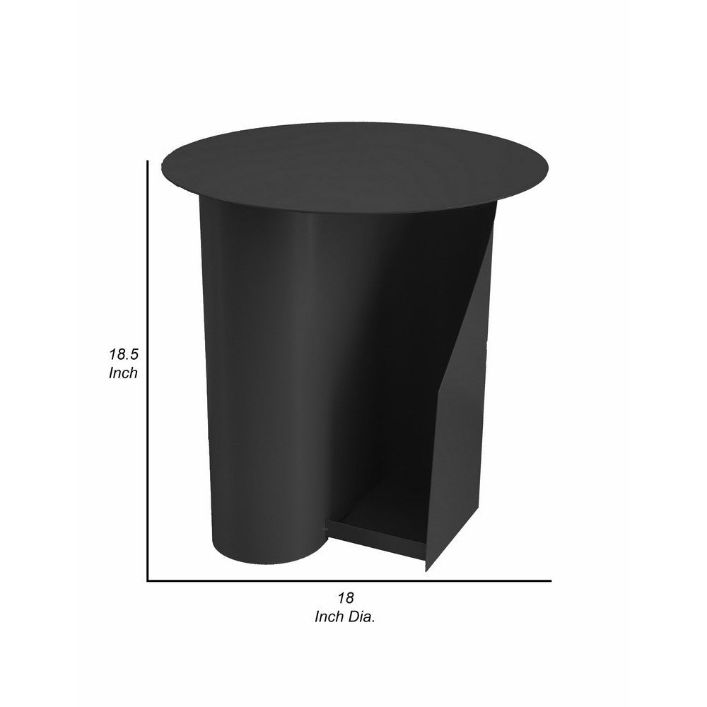 Benjara Rati 19 Inch Side End Table with Magazine Rack, Round Top, Black Finish