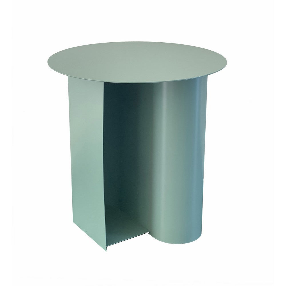 Benjara Rati 19 Inch Side End Table with Magazine Rack, Round Top, Green Finish