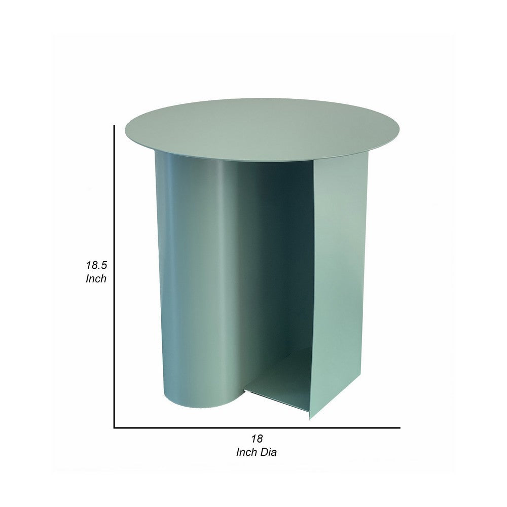 Benjara Rati 19 Inch Side End Table with Magazine Rack, Round Top, Green Finish