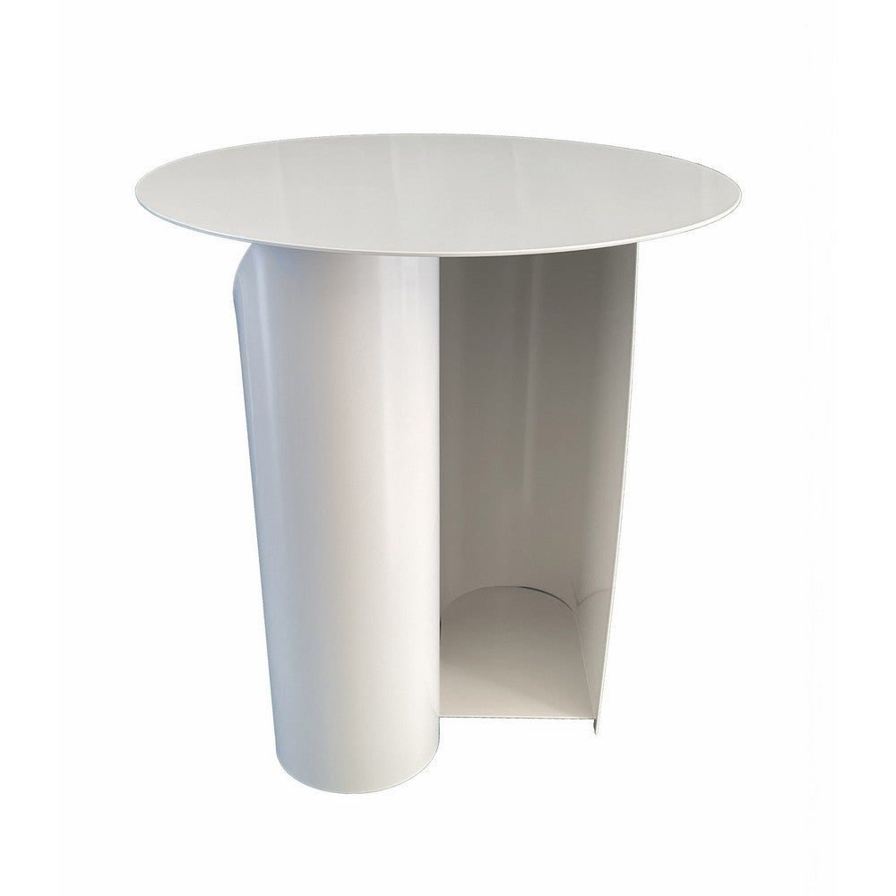 Benjara Rati 19 Inch Side End Table with Magazine Rack, Round Top, White Finish