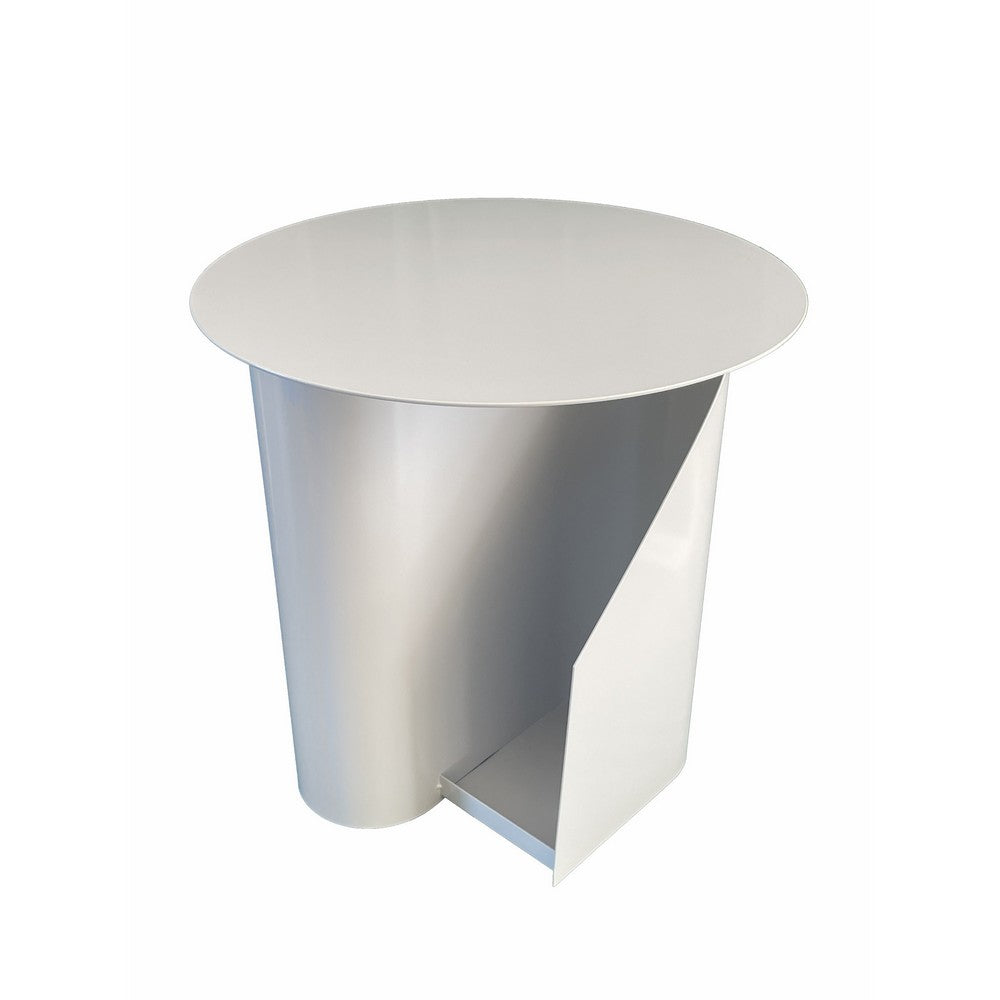 Benjara Rati 19 Inch Side End Table with Magazine Rack, Round Top, White Finish