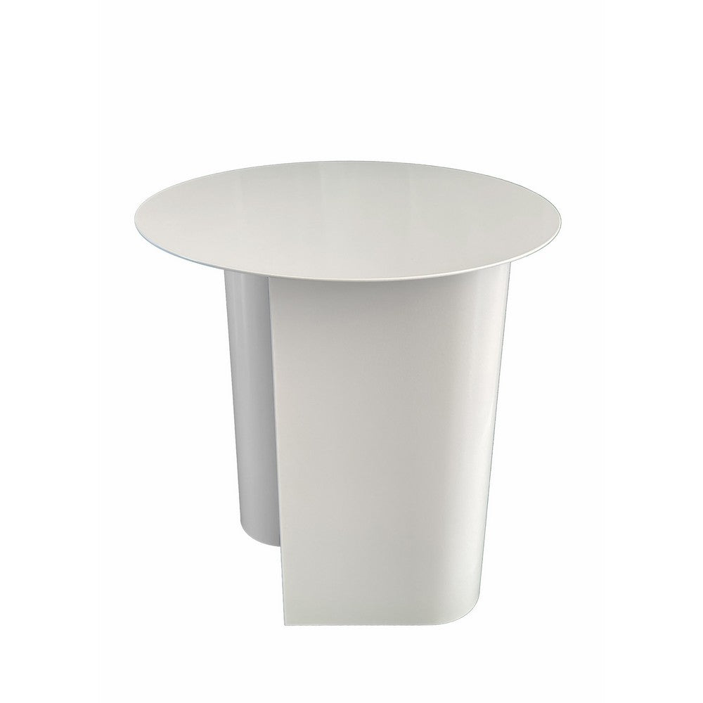 Benjara Rati 19 Inch Side End Table with Magazine Rack, Round Top, White Finish