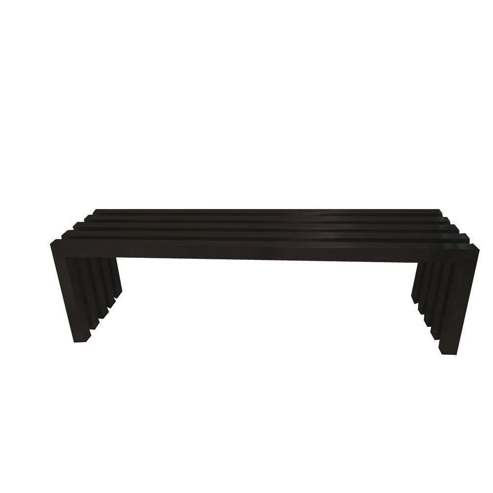 Benjara Namo 58 Inch Accent Bench, Modern Slatted Design, Rectangular, Black Steel