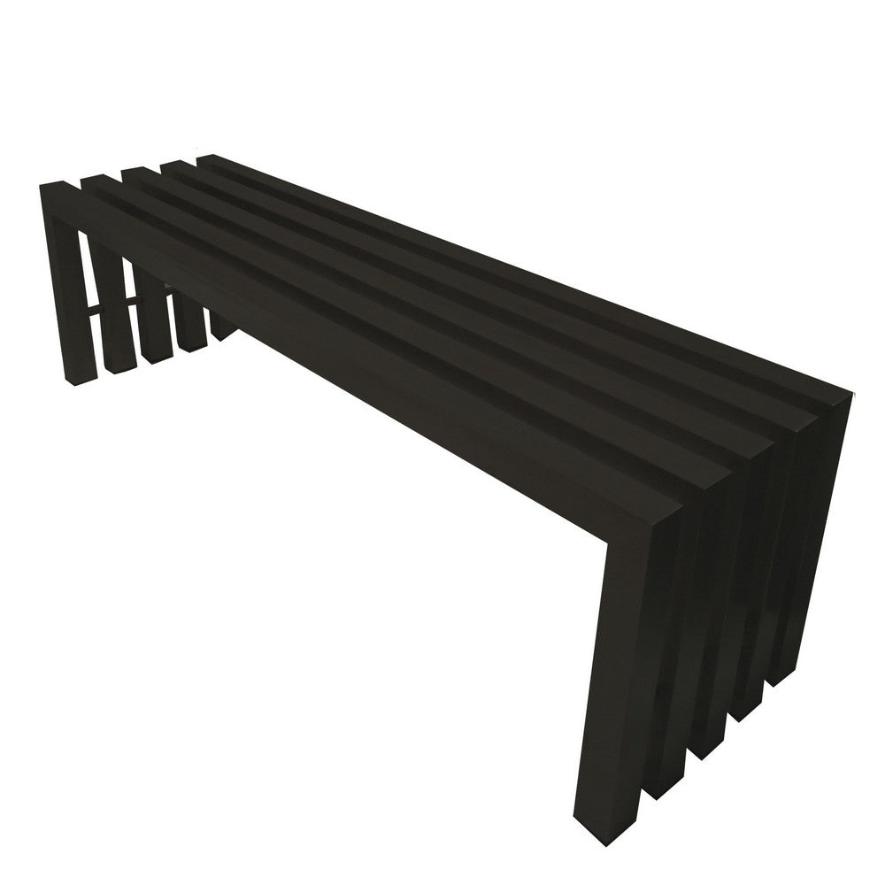 Benjara Namo 58 Inch Accent Bench, Modern Slatted Design, Rectangular, Black Steel