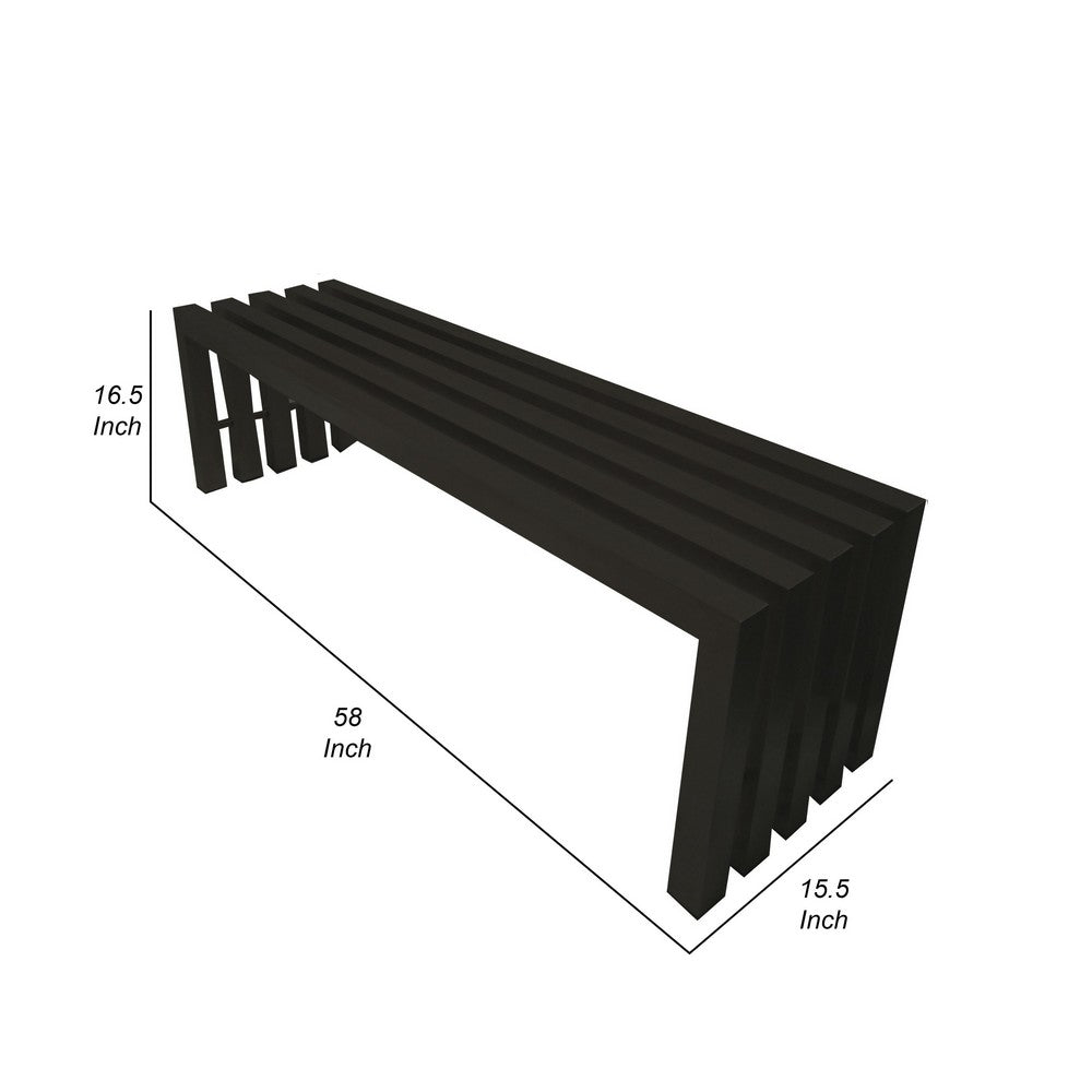 Benjara Namo 58 Inch Accent Bench, Modern Slatted Design, Rectangular, Black Steel