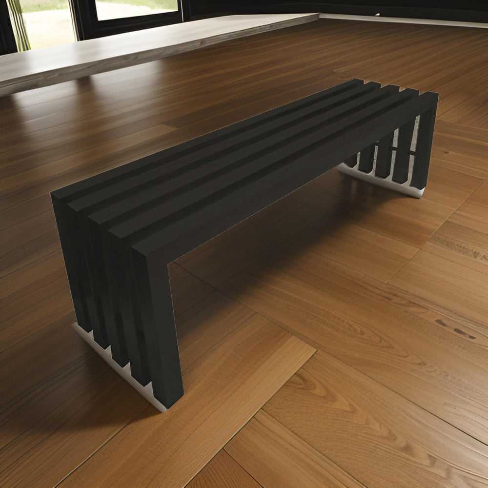 Benjara Namo 58 Inch Accent Bench, Modern Slatted Design, Rectangular, Black Steel