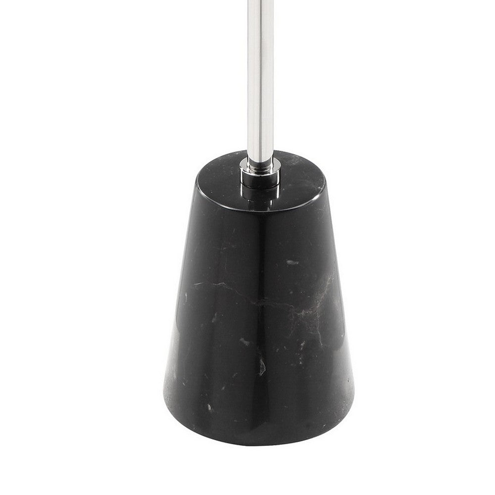 Benjara Sen 21 Inch Drink Side End Table, Chrome Round Top, Black Marble Cone Base