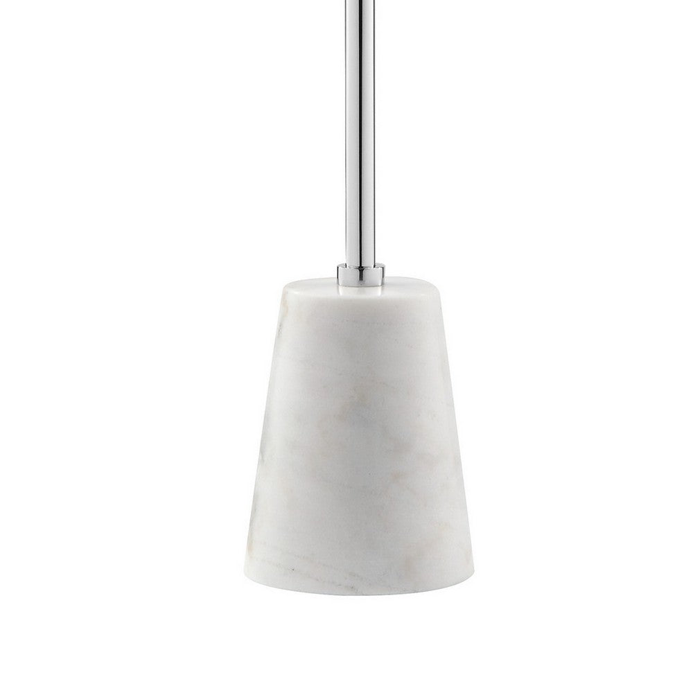 Benjara Sen 21 Inch Drink Side End Table, Cone White Marble Base, Chrome Metal Top