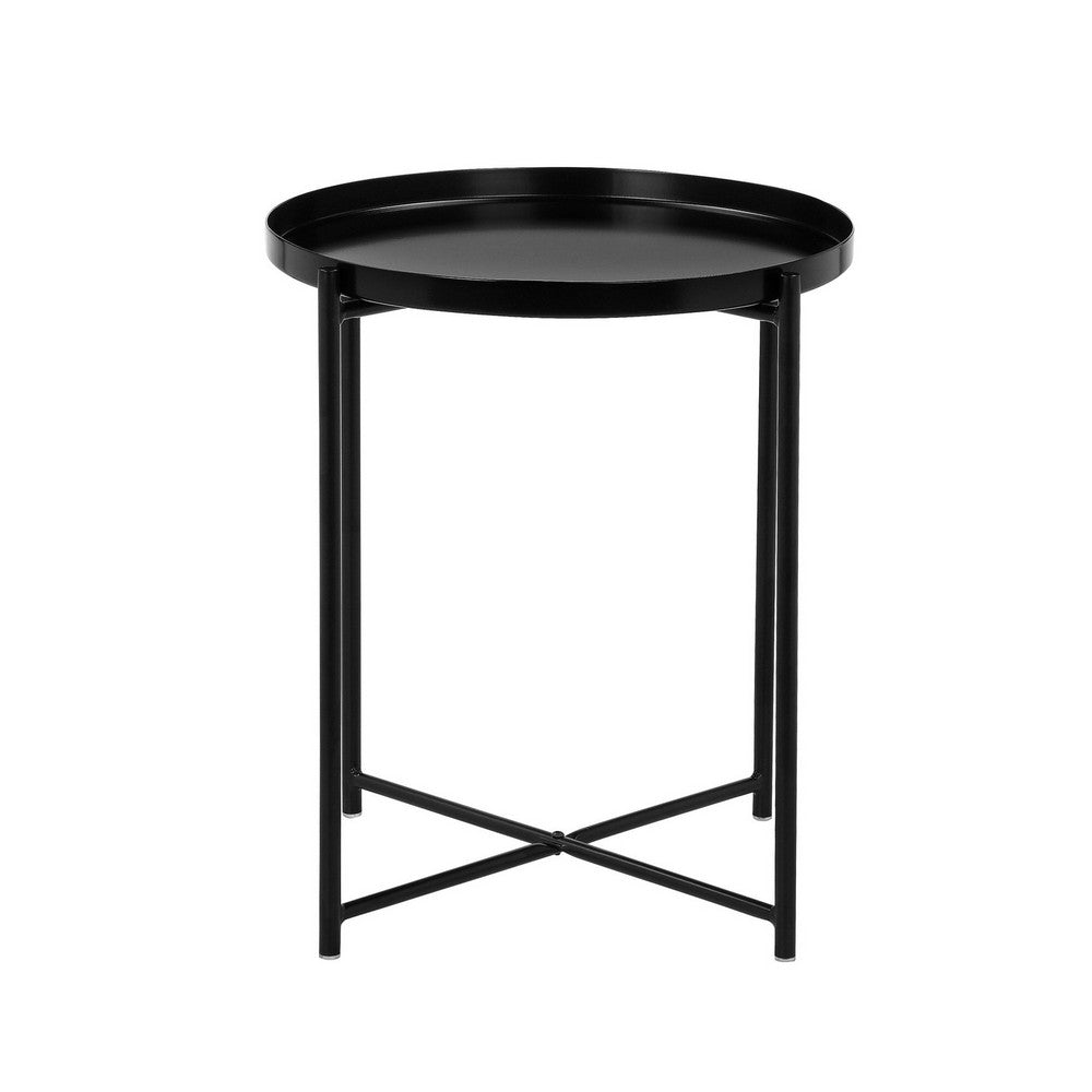 Benjara Ely 21 Inch Side End Table, Black Round Tray Top Modern Open Metal Frame