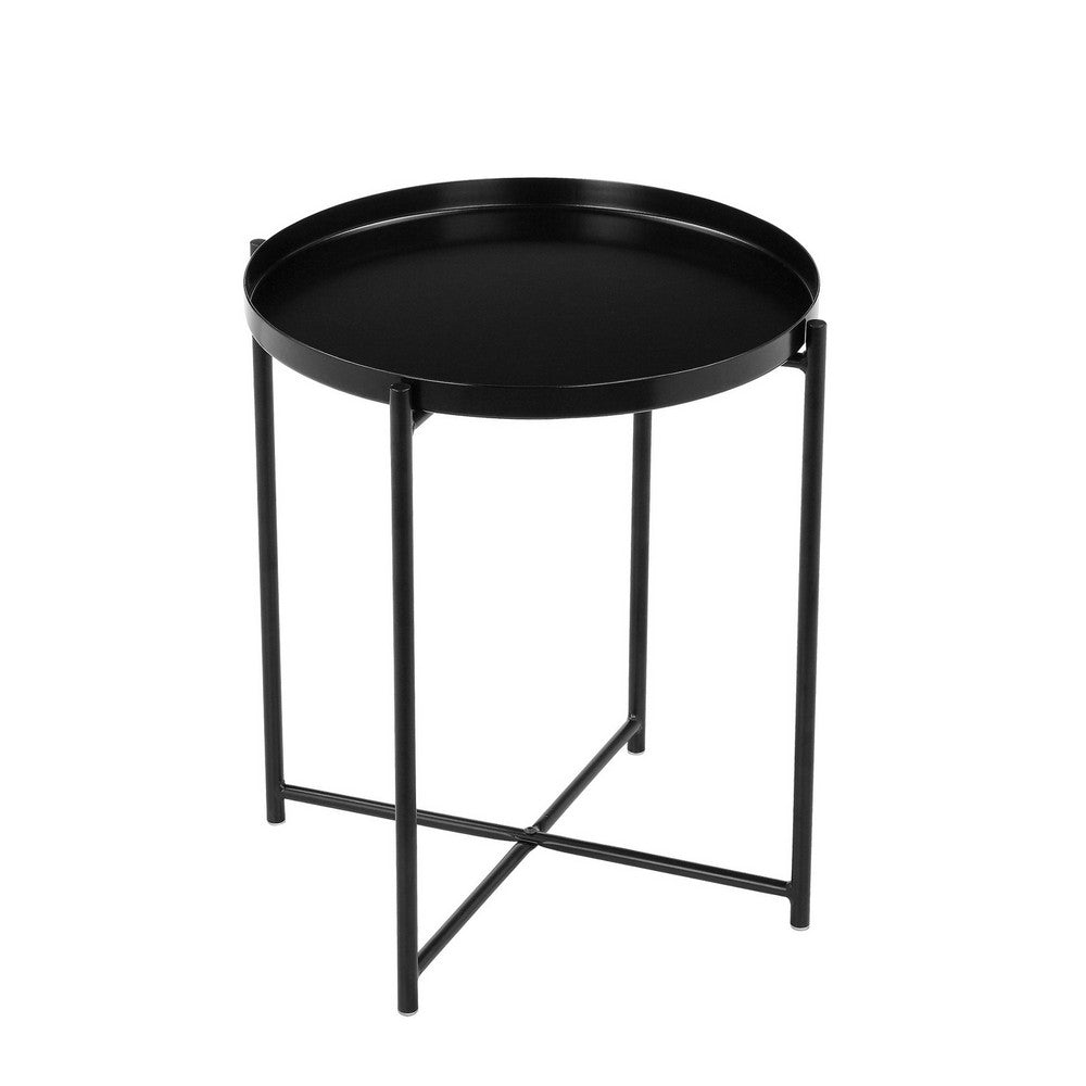 Benjara Ely 21 Inch Side End Table, Black Round Tray Top Modern Open Metal Frame