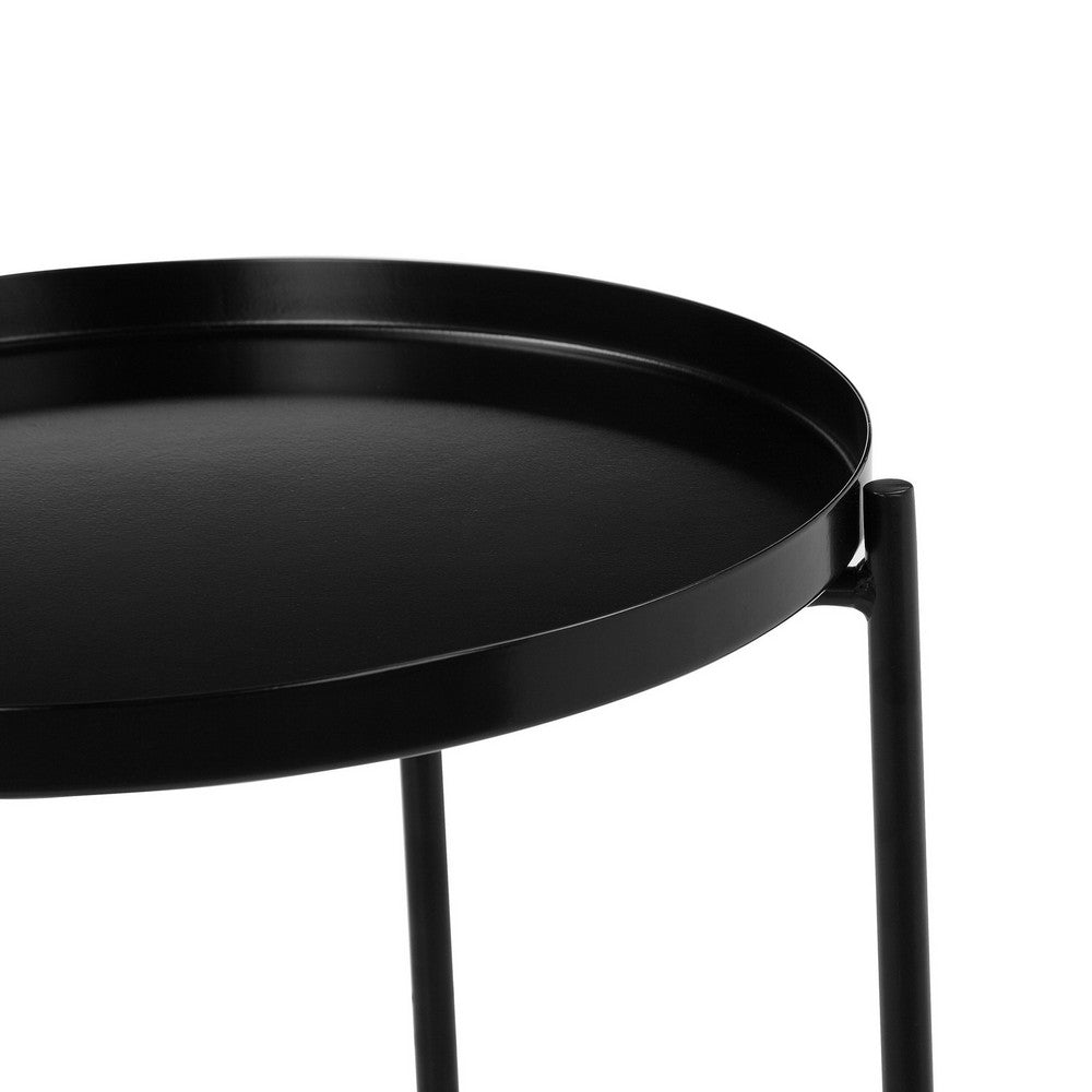 Benjara Ely 21 Inch Side End Table, Black Round Tray Top Modern Open Metal Frame