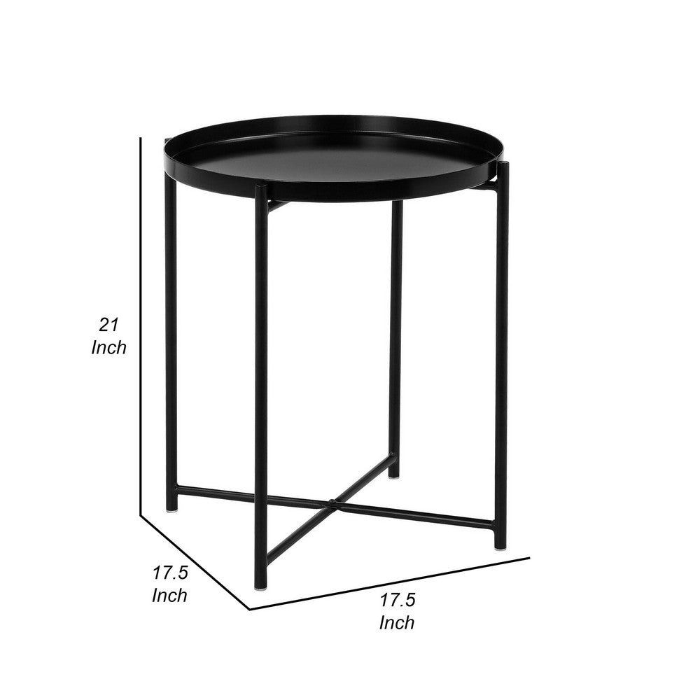Benjara Ely 21 Inch Side End Table, Black Round Tray Top Modern Open Metal Frame