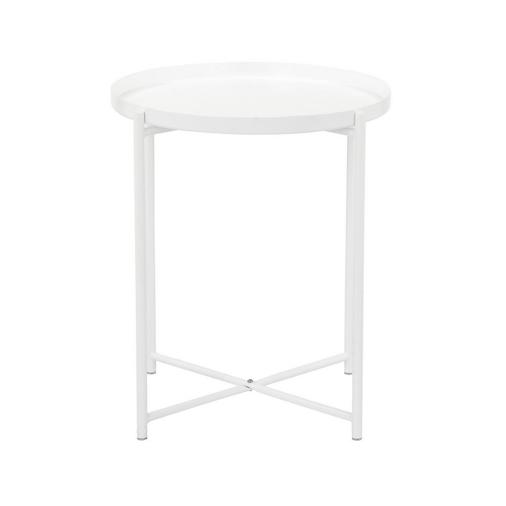 Benjara Ely 21 Inch Side End Table, White Round Tray Top, Modern Open Metal Frame