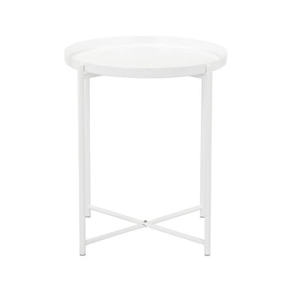Benjara Ely 21 Inch Side End Table, White Round Tray Top, Modern Open Metal Frame
