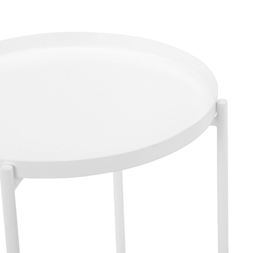 Benjara Ely 21 Inch Side End Table, White Round Tray Top, Modern Open Metal Frame