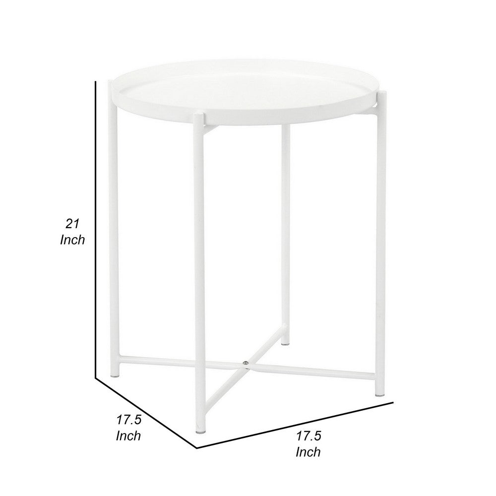 Benjara Ely 21 Inch Side End Table, White Round Tray Top, Modern Open Metal Frame